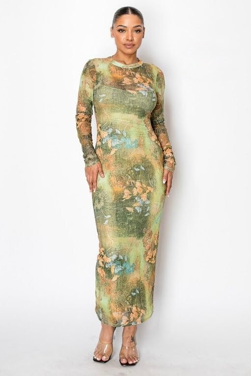 Vestido mesh flores Verde