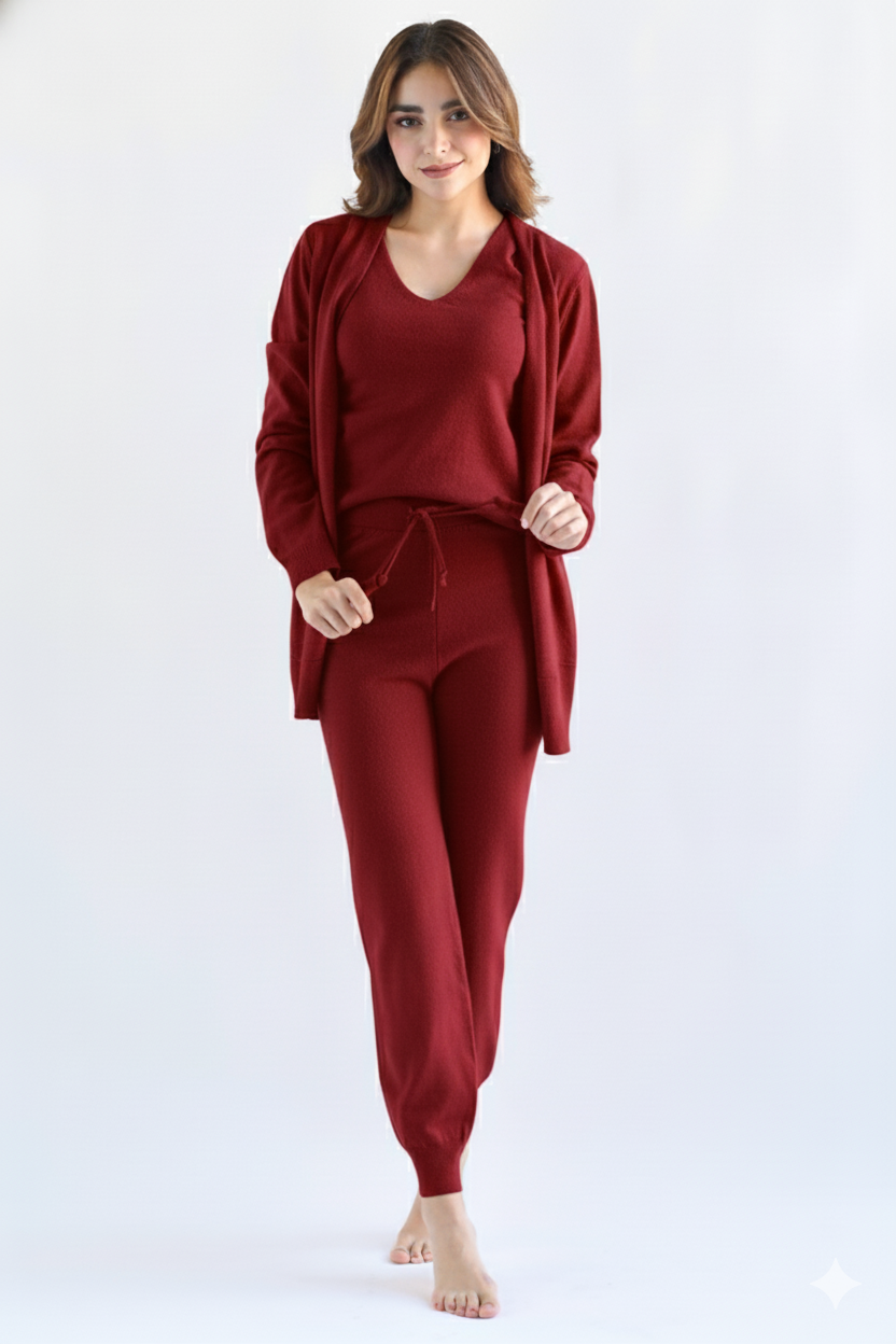 Set 3 piezas: Pantalón, Blusa y Cárdigan Cherry Red