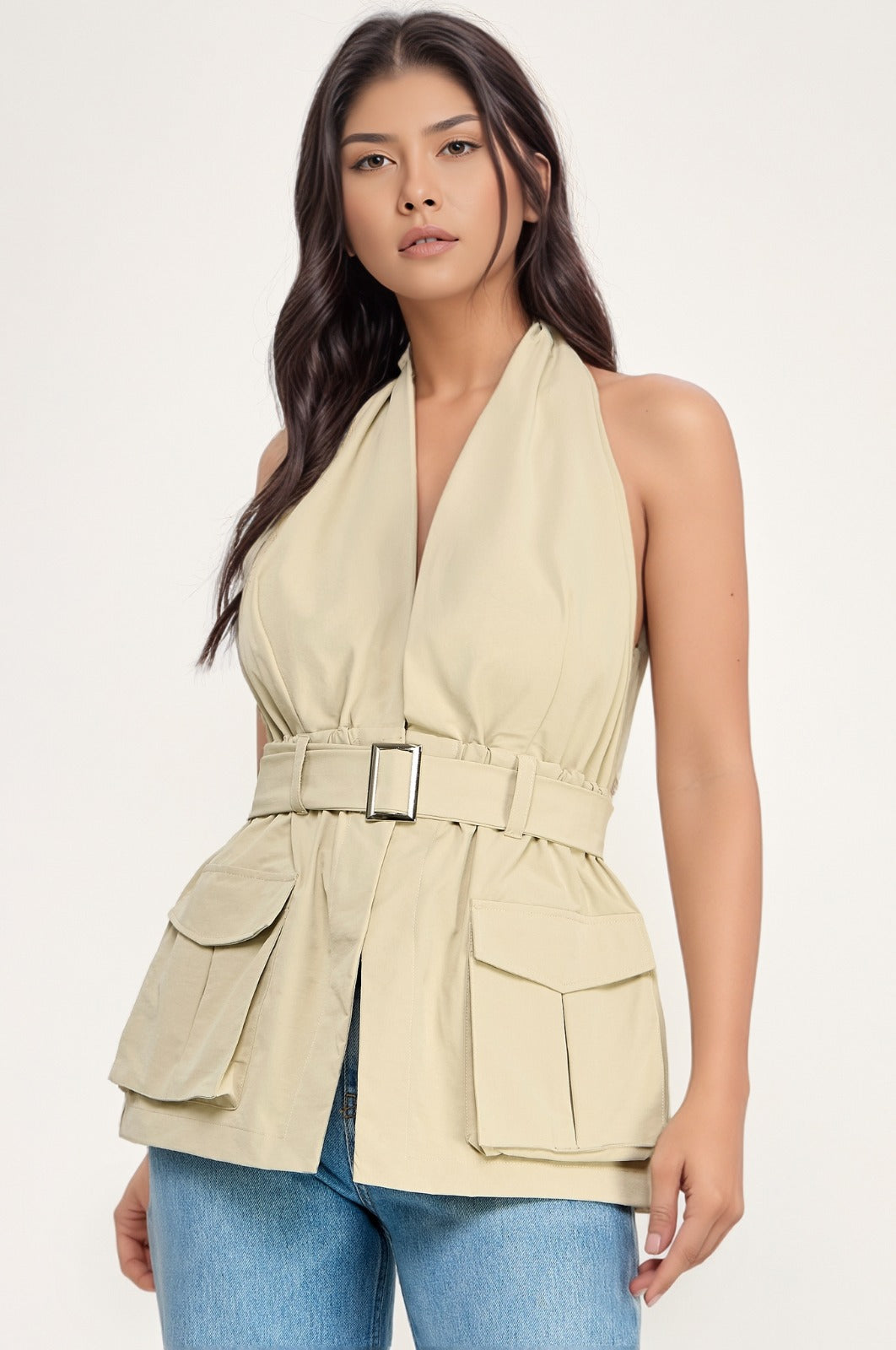 Blusa halter tipo chaleco