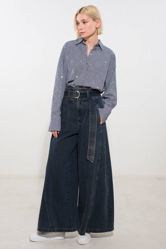 Jeans pata de elefante cinta Dark