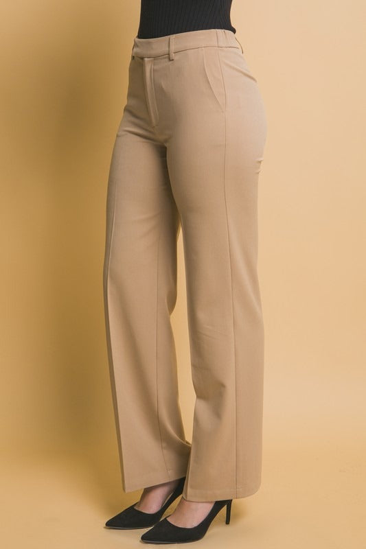 Pantalón pinzas y broche Kaki