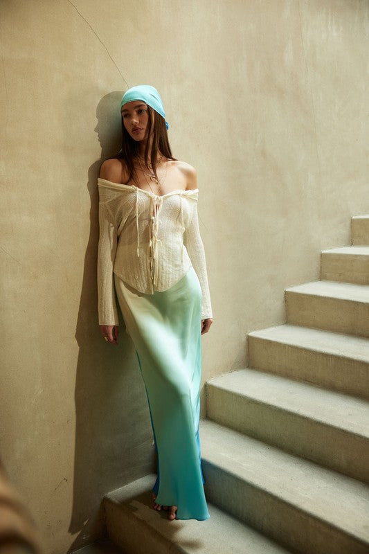 Falda larga lencera degradado Aqua