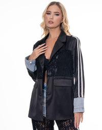 Fashion Styled Blazer track satín corset encaje Negro