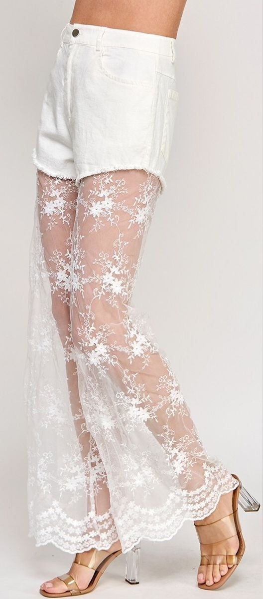 Jeans piernas encaje tulle Blanco