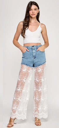 Fashion Styled Jeans piernas encaje tulle Denim