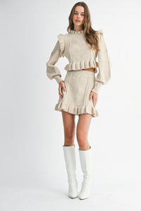 Fashion Styled Set Falda y Sweater punto moños y olán Beige