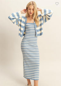 Fashion Styled Set Vestido y Cárdigan rayas Azul