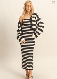 Fashion Styled Set Vestido y Cárdigan rayas Negro