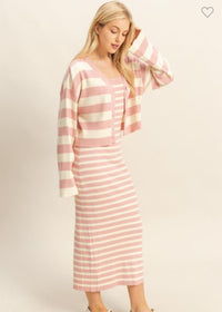 Fashion Styled Set Vestido y Cárdigan rayas Rosa Baby