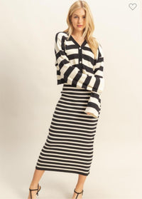Fashion Styled Set Vestido y Cárdigan rayas Negro