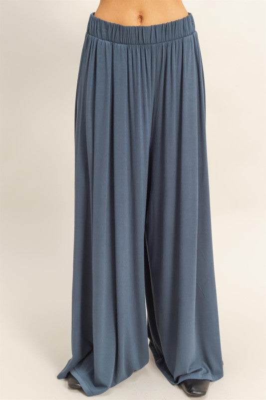 Set Pantalón wide leg y T-shirt crop manga larga Azul Denim