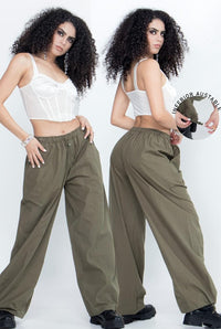 Fashion Styled Pantalón jaretas costuras Verde Olivo
