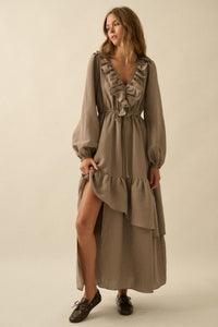 Fashion Styled Vestido largo olanes rayas Moka