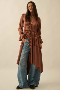 Fashion Styled Vestido manga larga satín olán Bronce