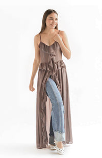 Fashion Styled Maxi blusa olanes tira encaje Café