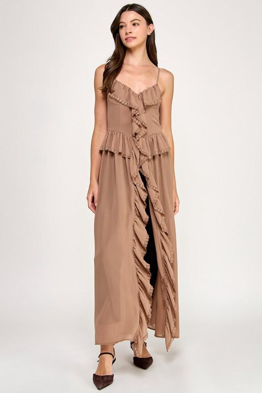 Maxi blusa olanes tira encaje Café