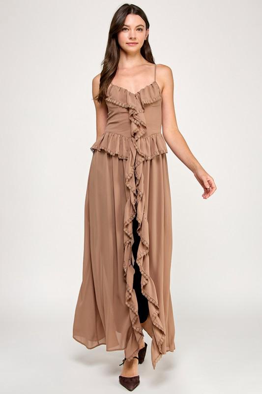 Maxi blusa olanes tira encaje Café