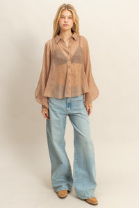 Fashion Styled Blusa corrugada manga vampiro Moka