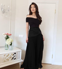 Fashion Styled Falda plisada pretina removible Negro