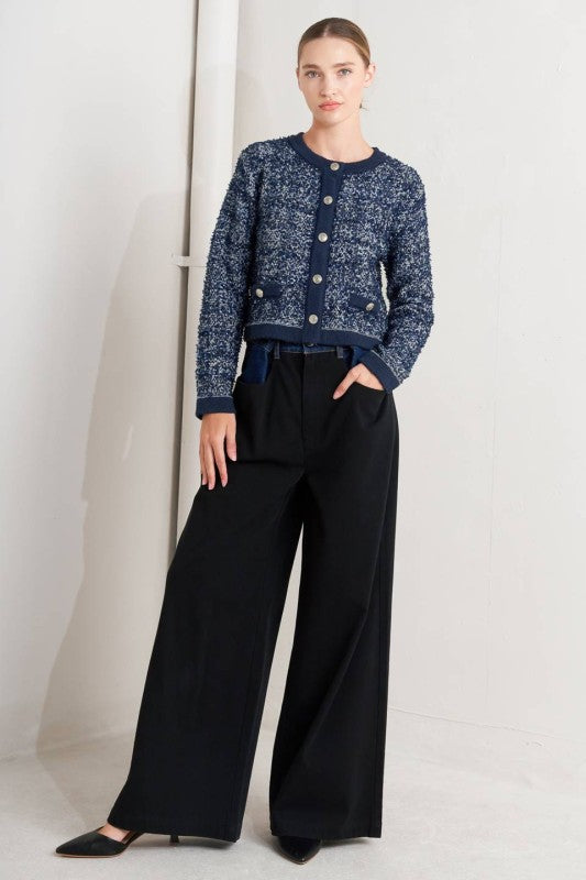 Sweater tipo blazer punto textura Azul