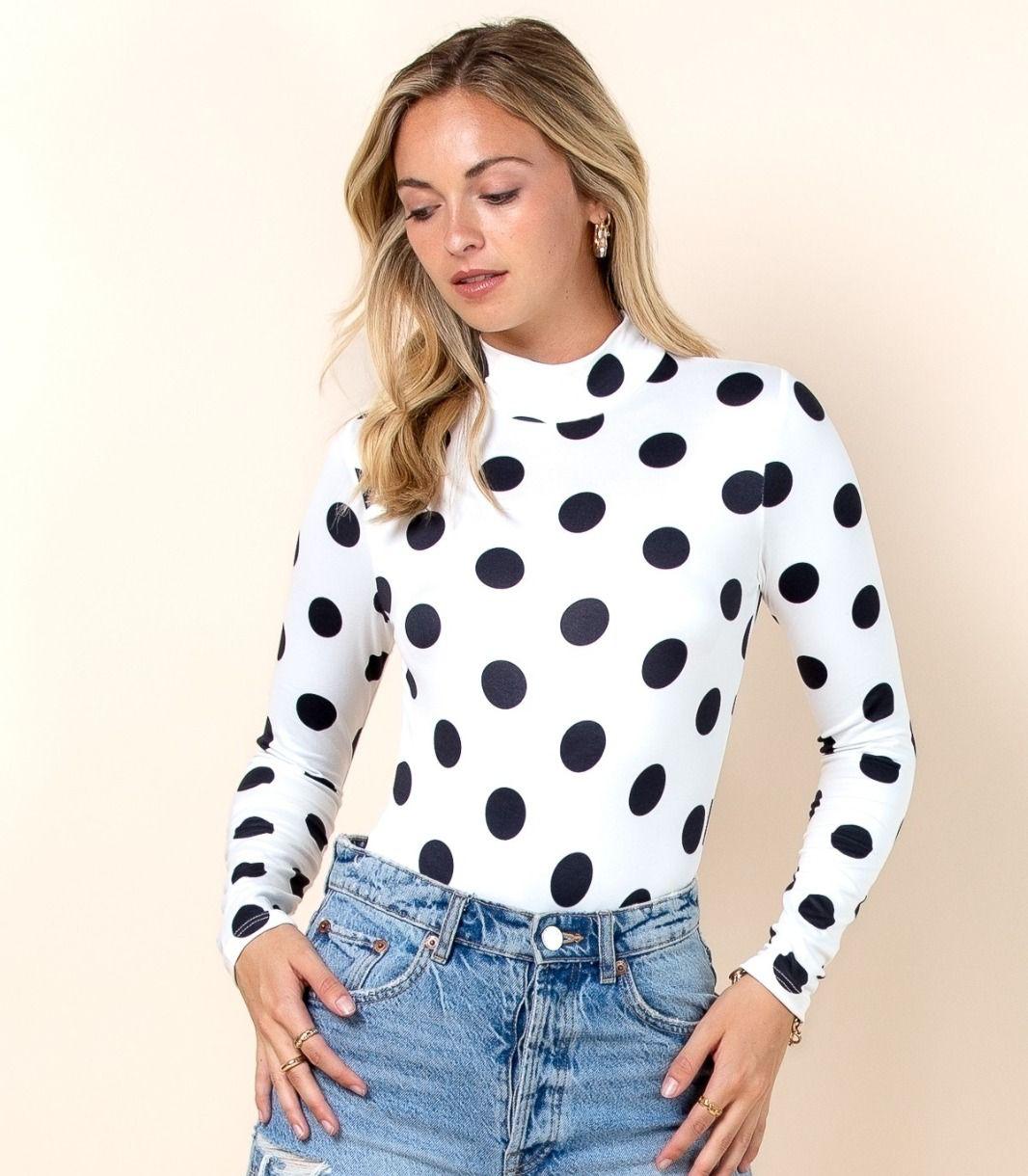 Body manga larga polka dots chunky Blanco