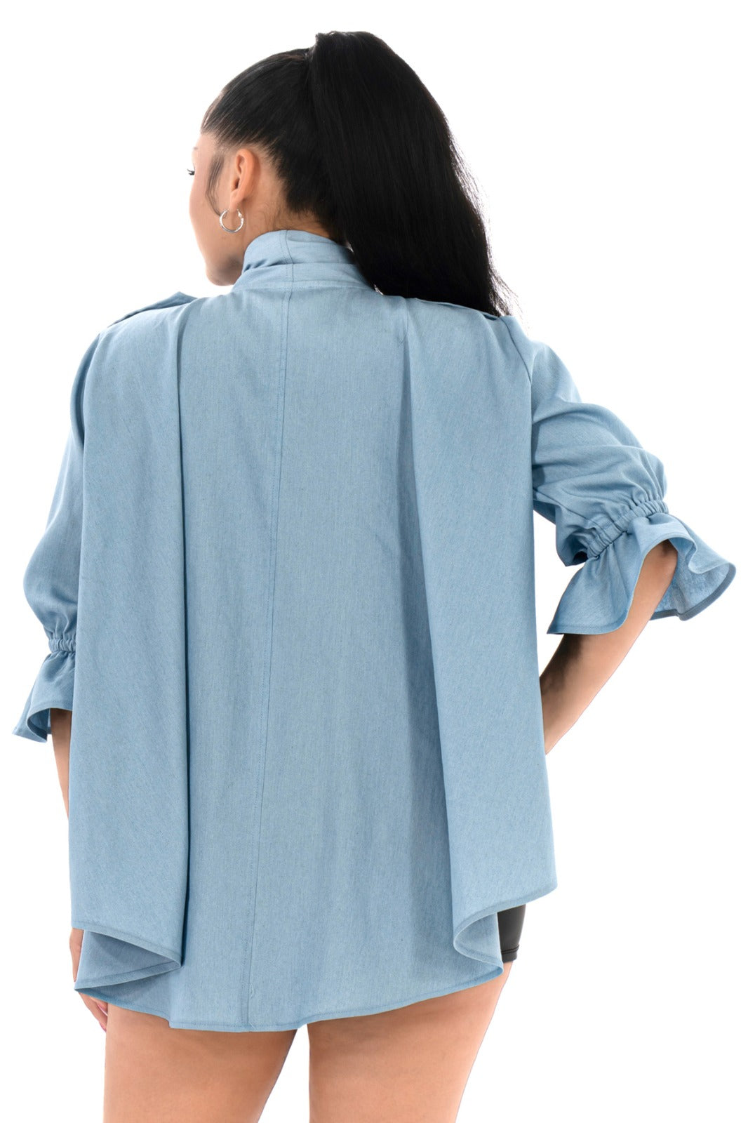 Blusa asimétrica Denim cinta cuello