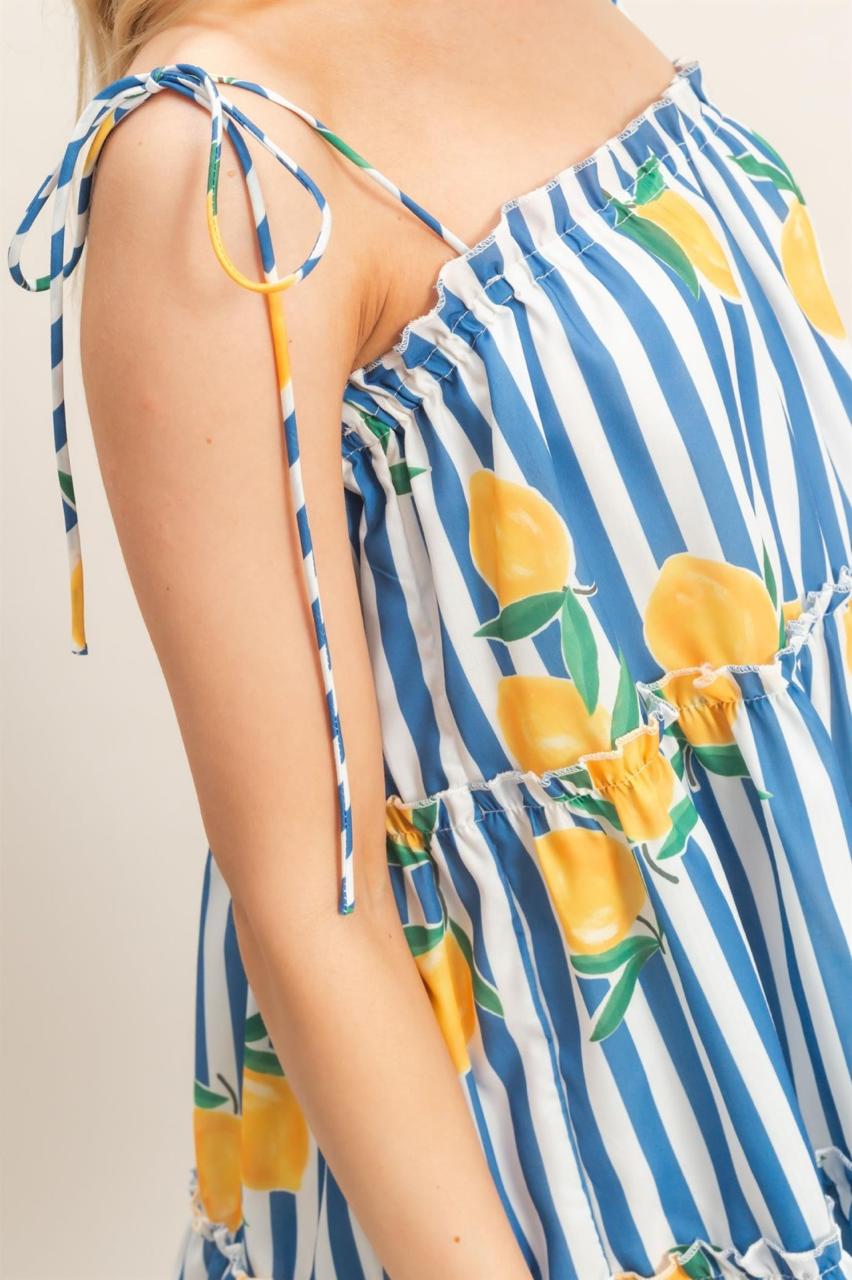Vestido corto tirantes rayas limones