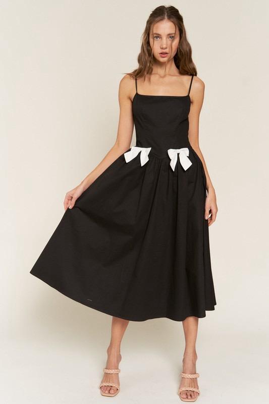 Vestido midi Negro moños Blancos