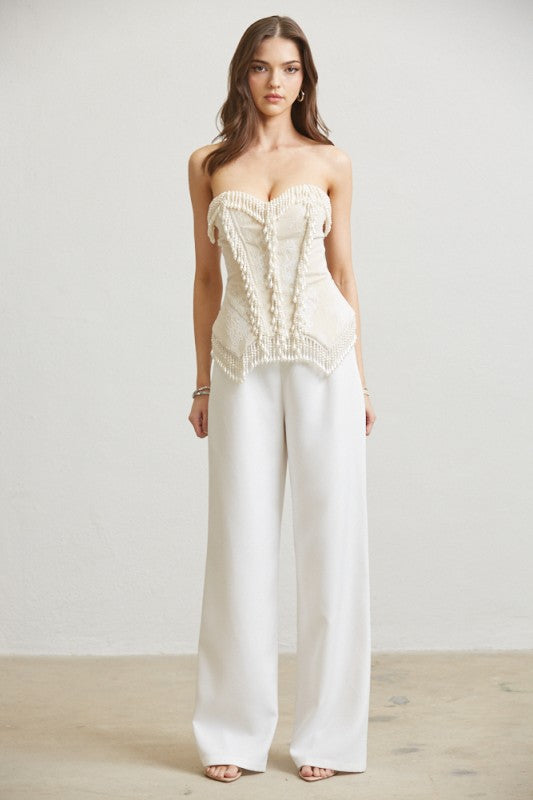 Set Pantalón y Corset flecos perlas