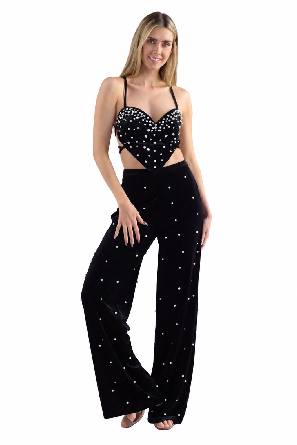 Set Pantalón y Top Corazón brillos terciopelo