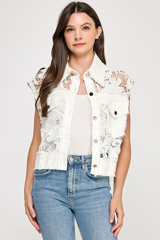 Chaleco Denim encaje Blanco