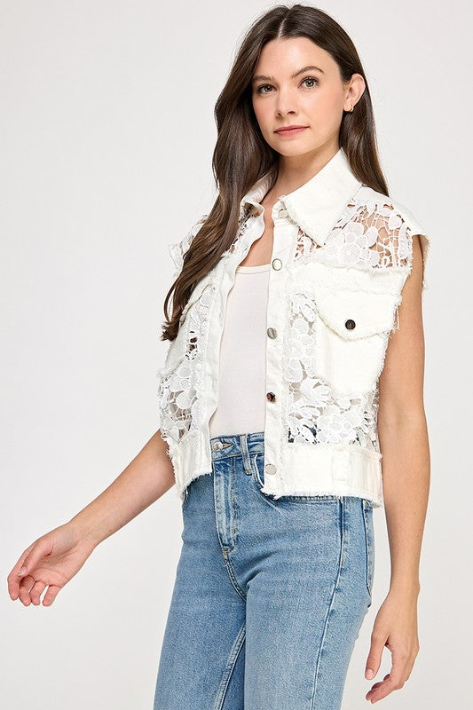 Chaleco Denim encaje Blanco