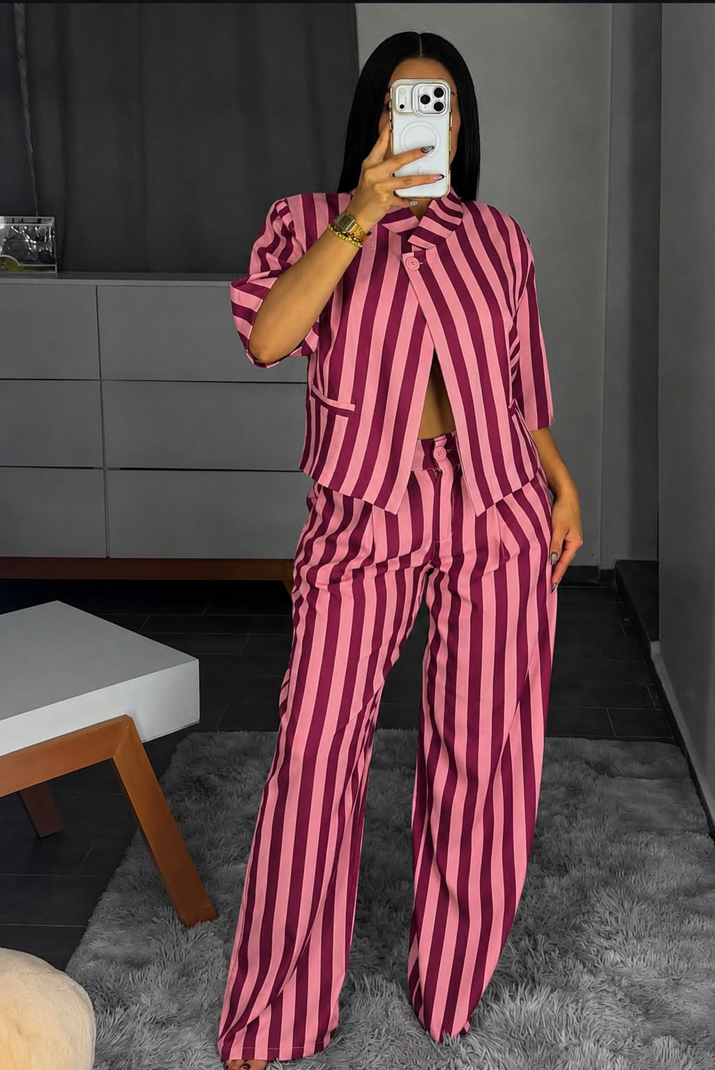 Set Pantalón y Blazer cruzado rayas