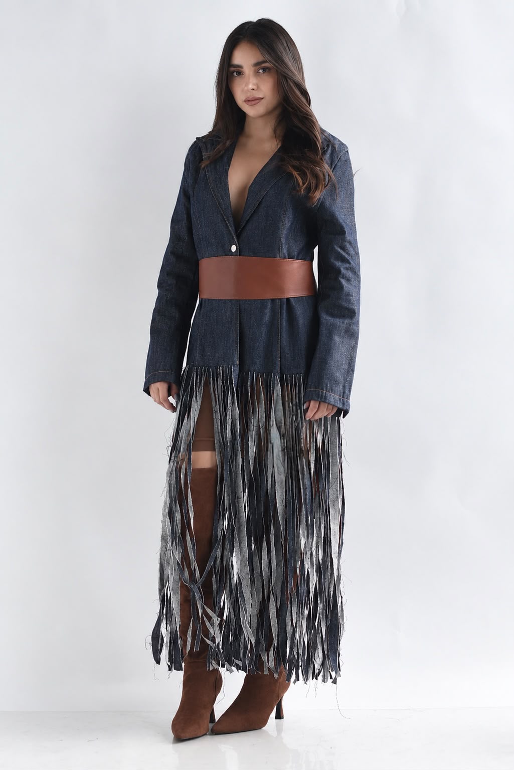 Blazer denim flecos
