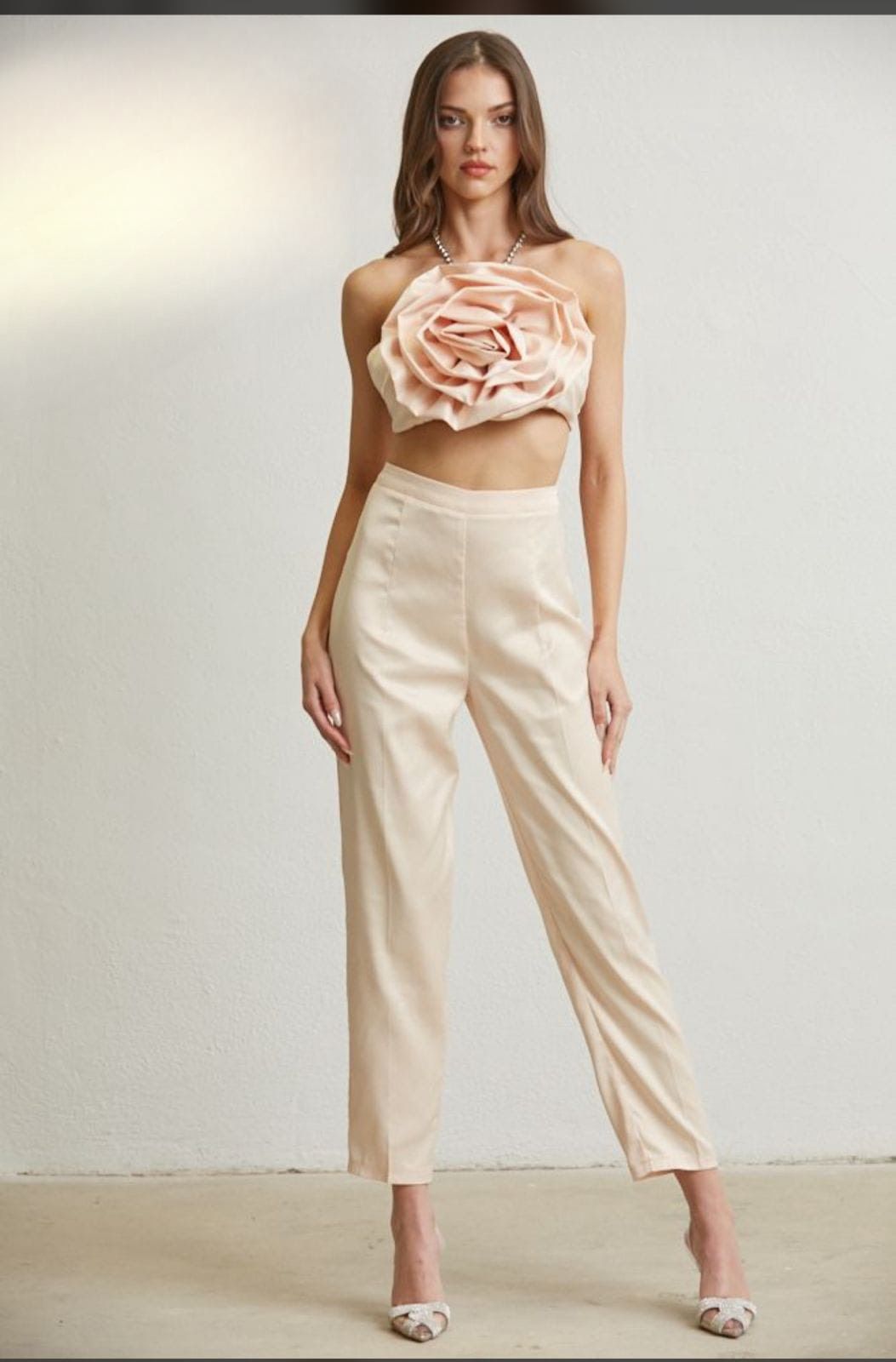 Set Pantalón y top Flor satín Blush