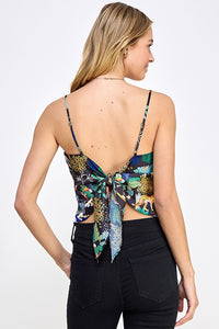 Fashion Styled Top tirantes nudo espalda Tropical Negro
