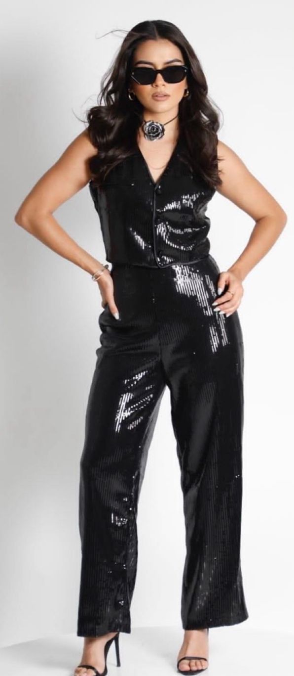 Set Pantalón y Chaleco Lentejuela Negro