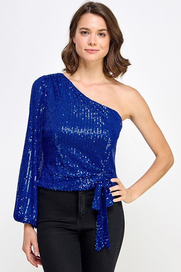 Blusa asimétrica Lentejuela Azul Rey