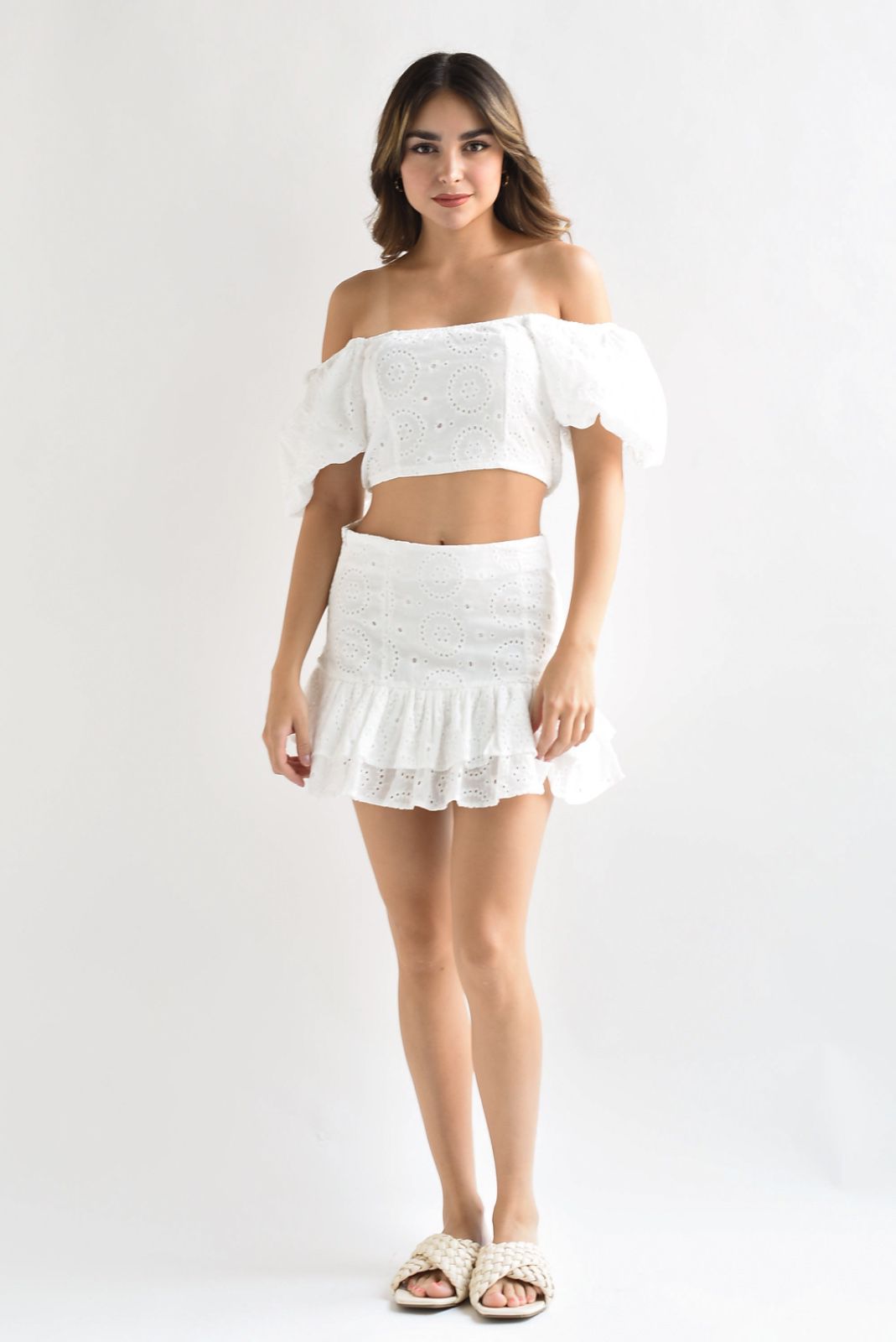 Set Falda y Blusa calada Blanco