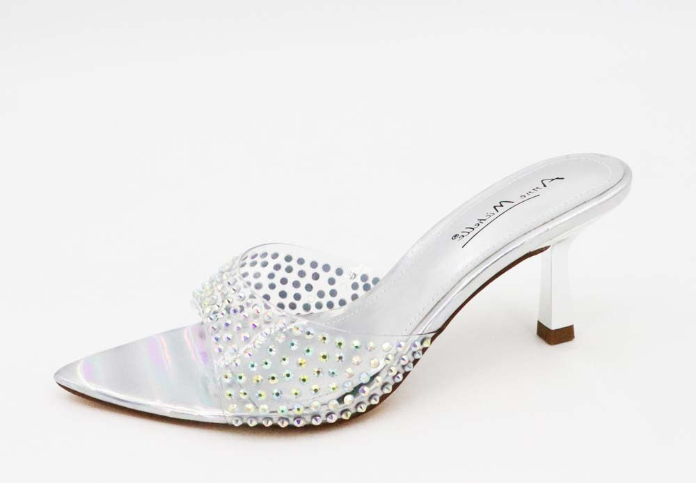 Sandalia tacón brillos Plata