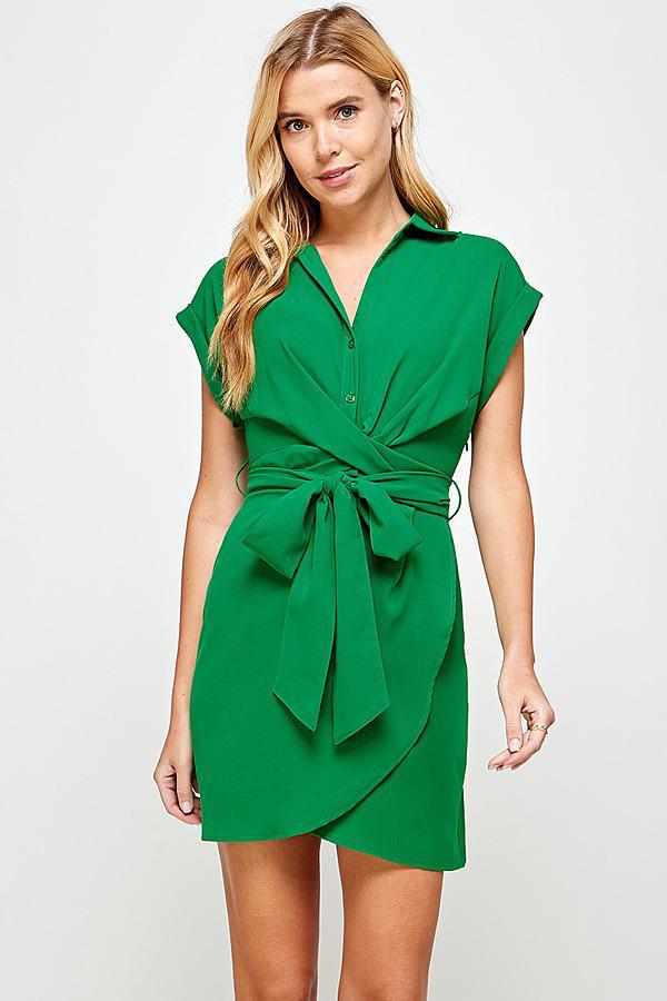 Vestido corto nudo botones Verde