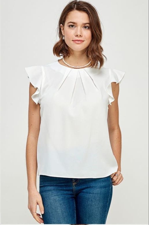 Blusa manga escarola cuello pinzas Blanca