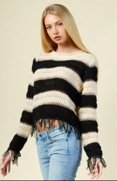 Sweater franjas y flecos Negro con Beige