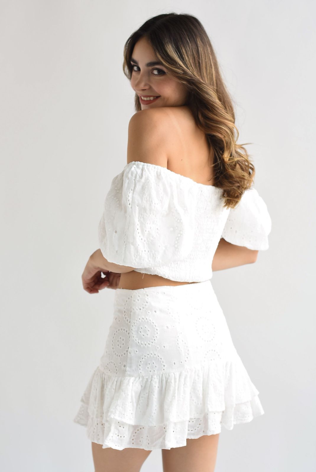 Set Falda y Blusa calada Blanco