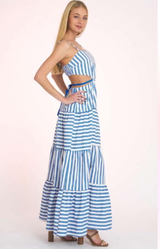 Vestido largo cut-out rayas Azules