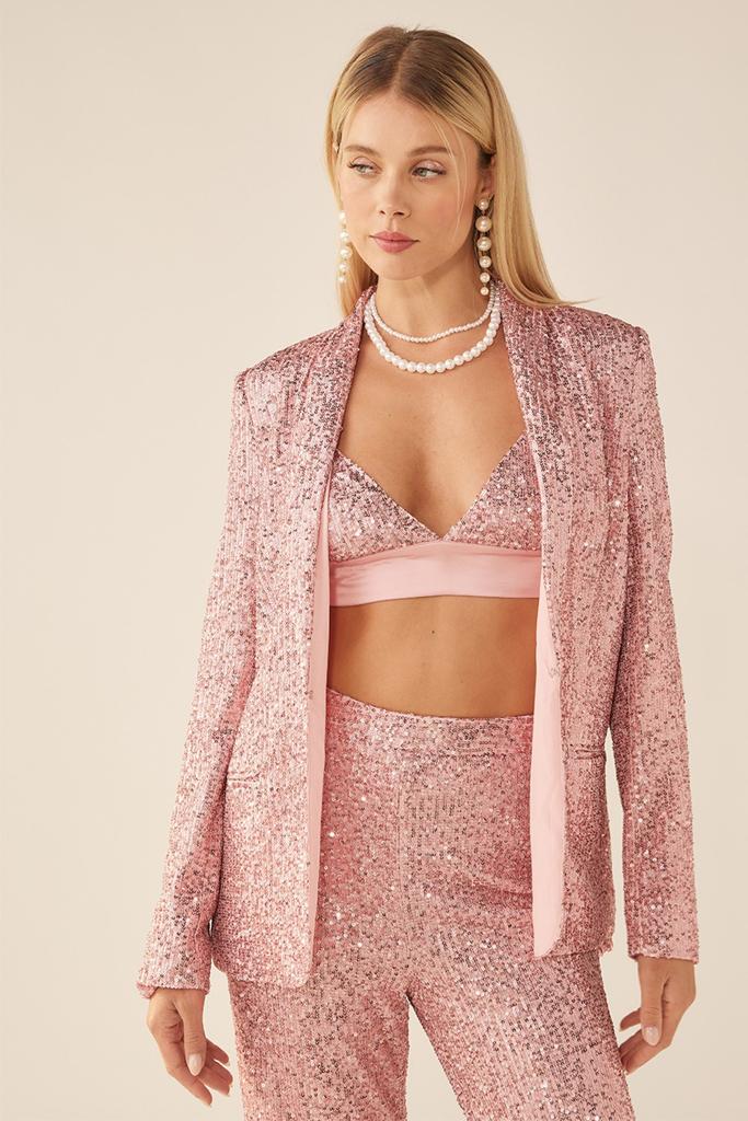 Set Pantalón, Saco y Top Lentejuela Rosa