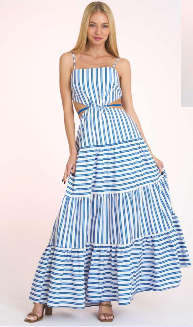 Vestido largo cut-out rayas Azules