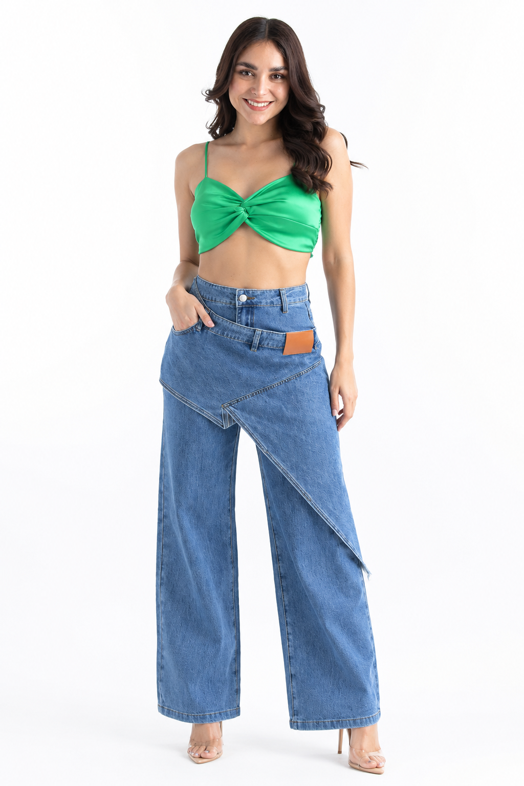 Top de satín nudo Verde
