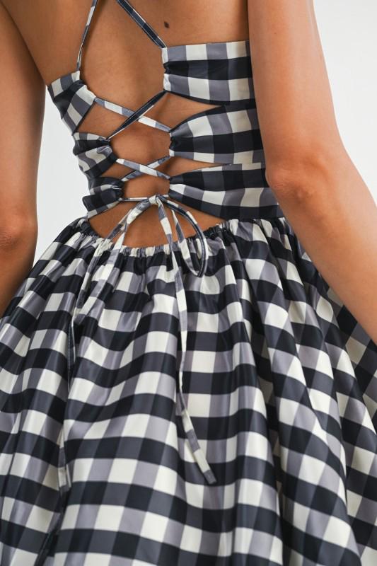 Vestido globo cuadros Blanco y Negro