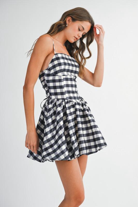 Vestido globo cuadros Blanco y Negro